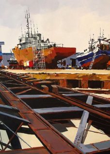 Chantier naval - acrylique sur contrecollé © Henri Belbéoc'h