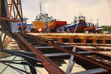 Chantier naval - acrylique sur contrecollé © Henri Belbéoc'h