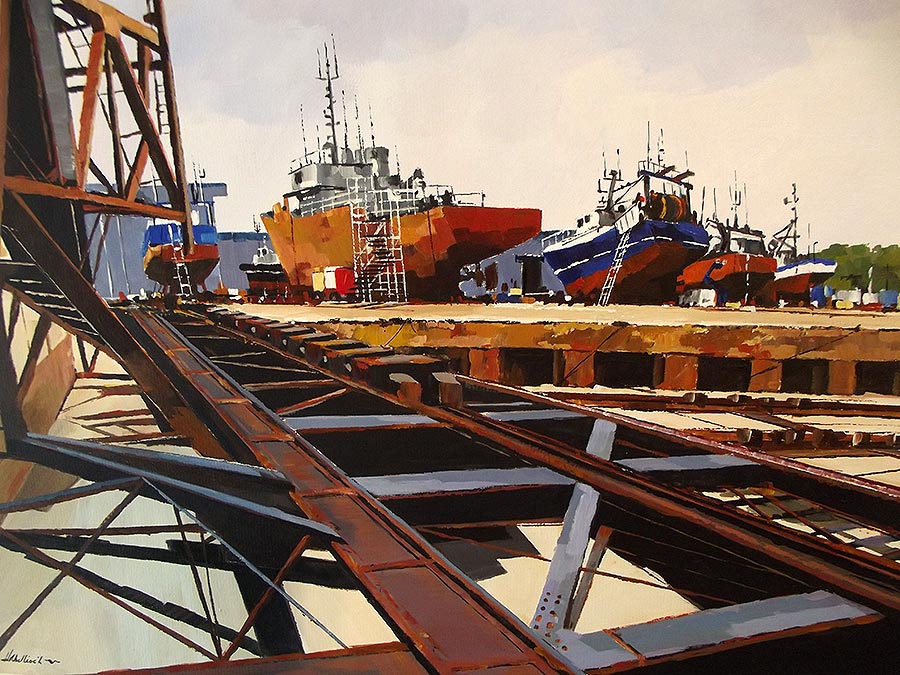 Chantier naval - acrylique sur contrecollé © Henri Belbéoc'h