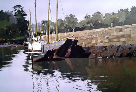 Henri BELBEOCH Escale a Pont Aven Acrylique sur contrecolle 64x54 1