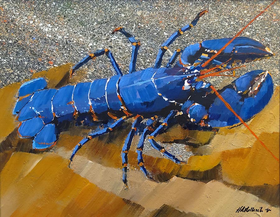 Henri BELBEOCH Le homard bleu Acrylique sur contrecolle 52x38 1