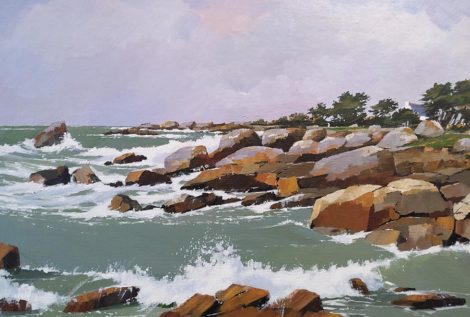 Henri BELBEOCH Tempete Pointe de la Jument Acrylique sur toile 65x46 1