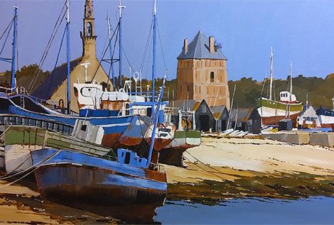 Henri BELBEOCH Le sillon a Camaret sur Mer 32x82 acrylique sur contre colle verre anti reflet